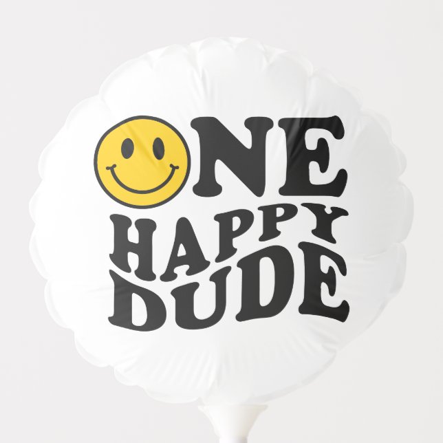One Happy Dude Checker Yellow Happy Smile Birthday Balloon (Front)