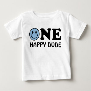 One Happy Dude   Custom Blue Smile First Birthday Baby T-Shirt
