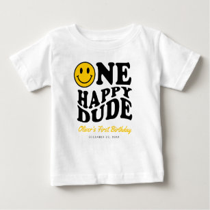 One Happy Dude Custom Smile Face Boy 1st Birthday Baby T-Shirt