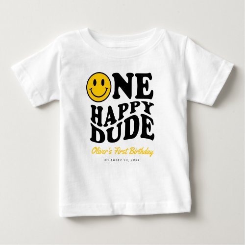 One Happy Dude Custom Smile Face Boy 1st Birthday Baby T_Shirt