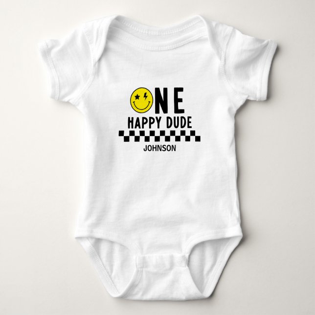 One Happy Dude First Birthday  Baby Bodysuit (Front)