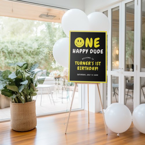 One Happy Dude First Birthday Black Smiley Welcome Foam Board