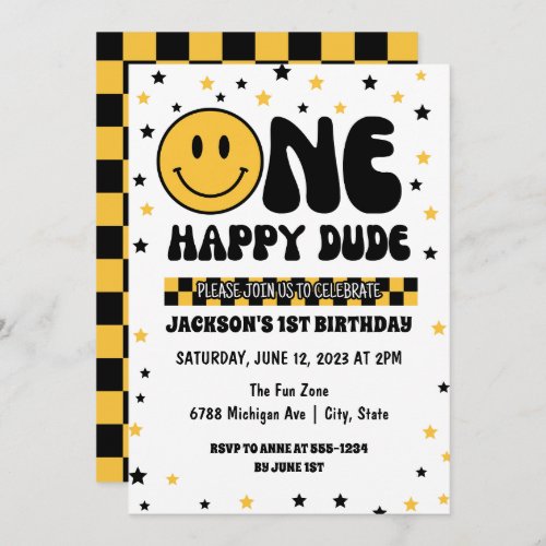 ONE Happy Dude First Birthday Invitation