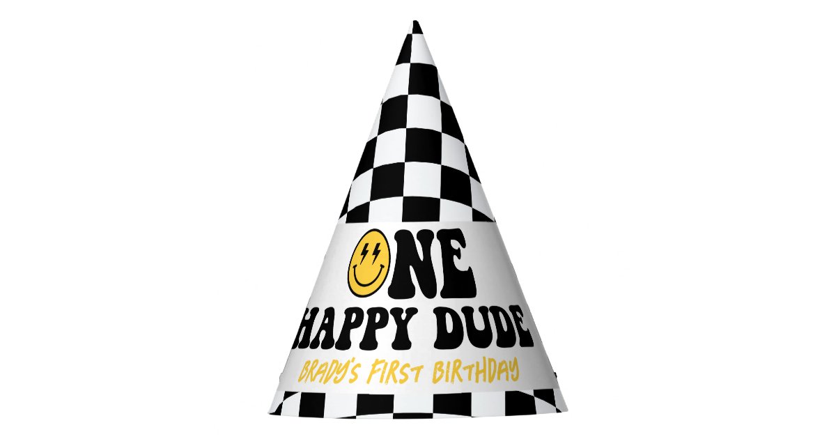 One Happy Dude First Birthday, Smile Face Boy 1st Party Hat | Zazzle