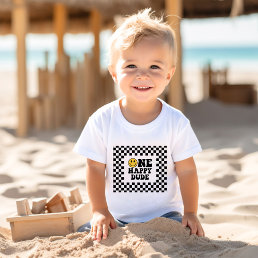 One Happy Dude First Birthday TShirt, Checkered  Baby T-Shirt