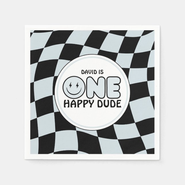 One Happy Dude Groovy Happy Face Boy Birthday Napkins (Front)