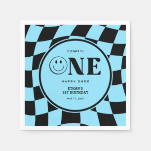 One Happy Dude Happy Face Blue Boy 1st Birthday  Napkins