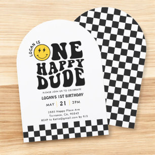 One Happy Dude Happy Face Boy 1st Birthday Arch Invitation