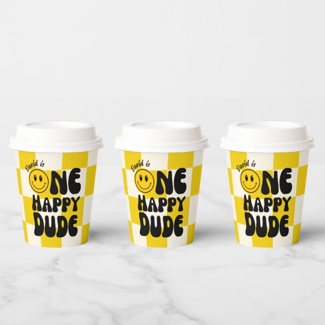 One Happy Dude Happy Face Boy 1st Birthday Paper Cups (Multi)