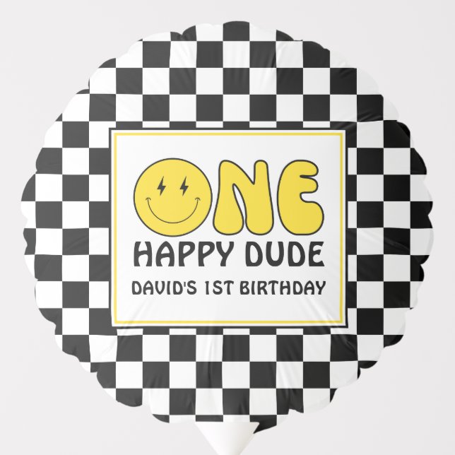 One Happy Dude Happy Face Boy Birthday Retro Balloon (Front)