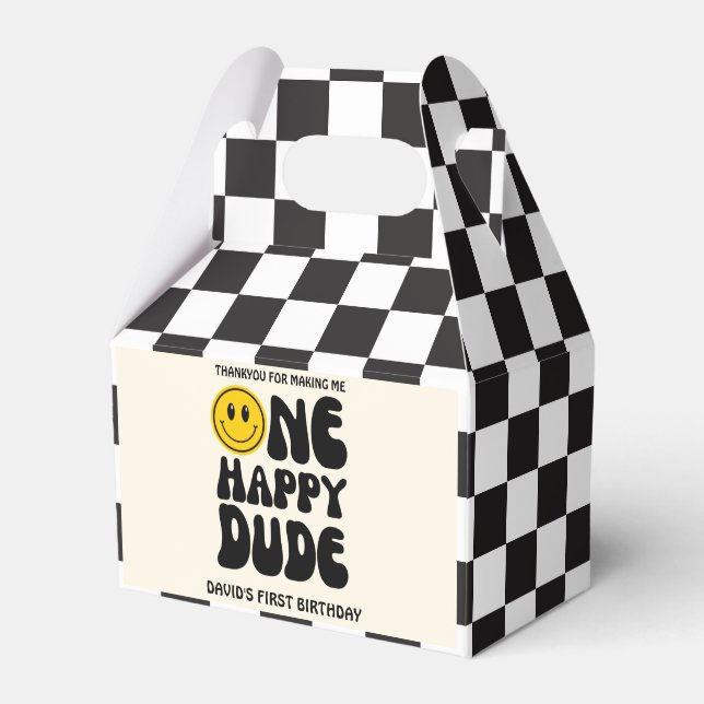 One Happy Dude Happy Face Boy First Birthday  Favor Boxes (Front Side)