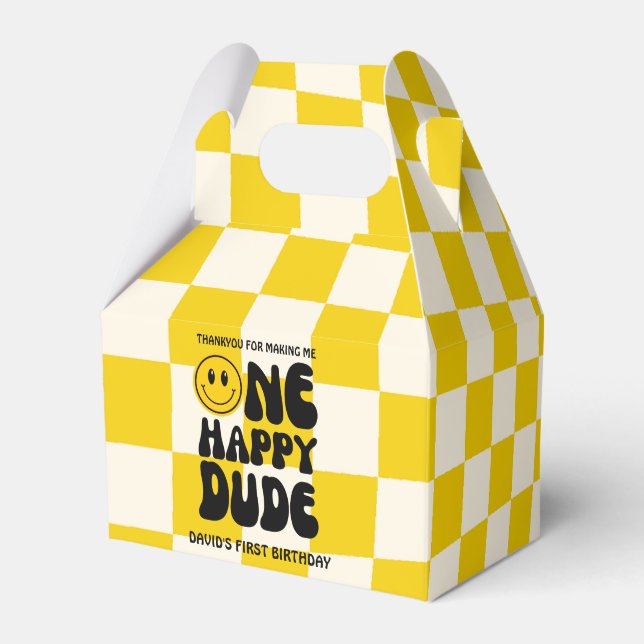 One Happy Dude Happy Face Boy First Birthday  Favor Boxes (Front Side)