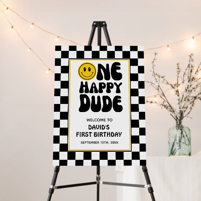 One Happy Dude Happy Face Boy First Birthday  Foam Board (In Situ (Stand))