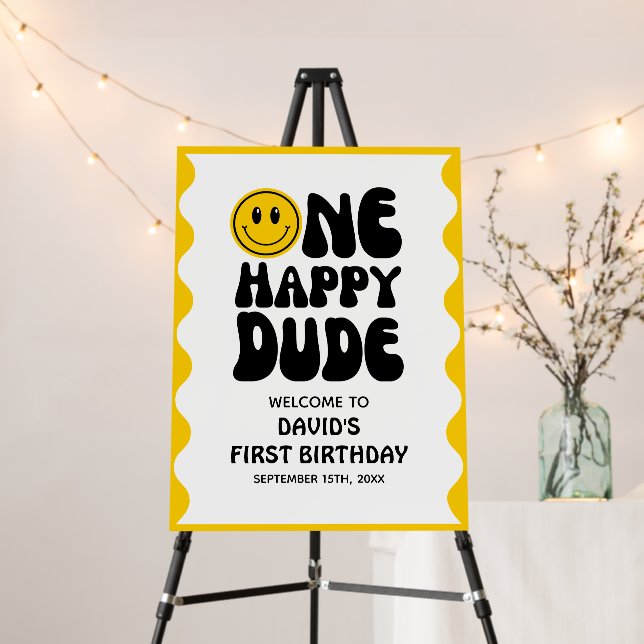 One Happy Dude Happy Face Boy First Birthday  Foam Board (In Situ (Stand))