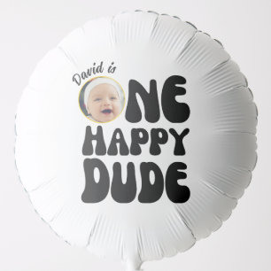 One Happy Dude Happy Face Boy Photo 1st Birthday Balloon