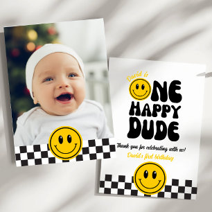 One Happy Dude Happy Face Photo Birthday Thank You Card
