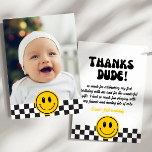 One Happy Dude Happy Face Photo Birthday Thank You Card