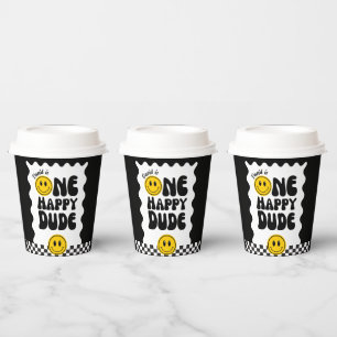 One Happy Dude Happy Face Wavy 1st Birthday Paper Cups