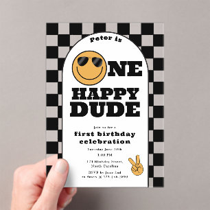 One Happy Dude Invite 1st First Birthday Cute Boy Acrylic Invitations