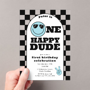 One Happy Dude Invite 1st First Birthday Cute Boy Acrylic Invitations