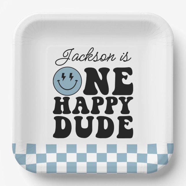 One Happy Dude Paper Plates in Blue (Front)