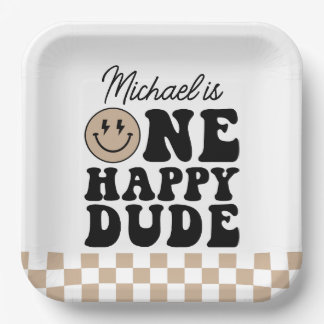 One Happy Dude Paper Plates in Tan