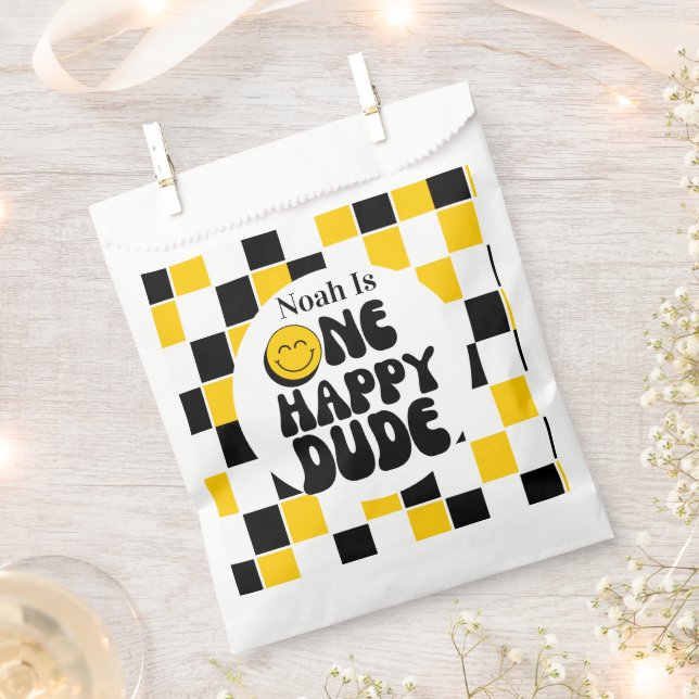One Happy Dude Personalized  Birthday Favor Bags (Clipped)