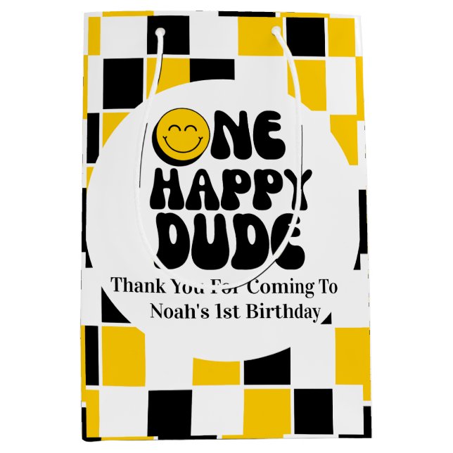 One Happy Dude Personalized Birthday Medium Gift Bag (Front)