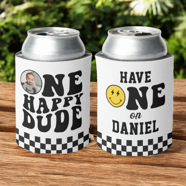 One Happy Dude Photo Boy First Birthday Favors Can Cooler (Creator Uploaded)