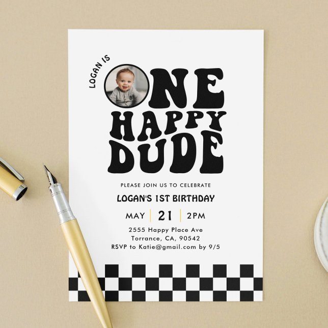 One Happy Dude Photo Boy First Birthday Invitation (Creator Uploaded)
