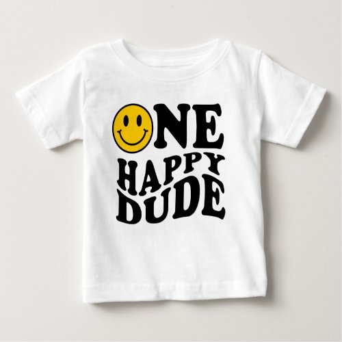 One Happy Dude  Preppy Smile Boy First Birthday  Baby T_Shirt