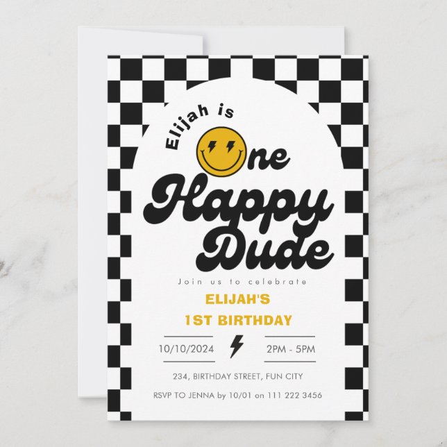 One Happy Dude Rad Boy 1st Birthday Invitation (Front)
