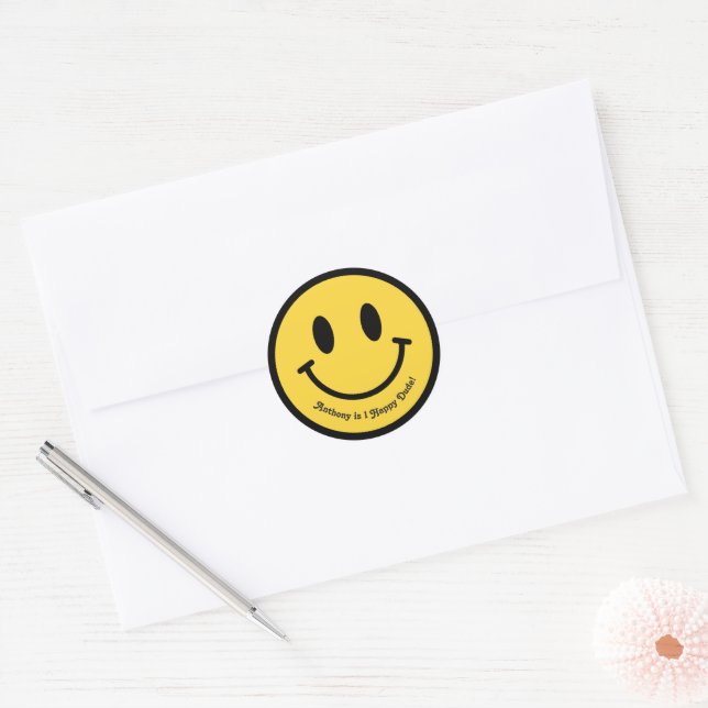"One Happy Dude" Retro 1st Birthday Party Classic Round Sticker (Envelope)