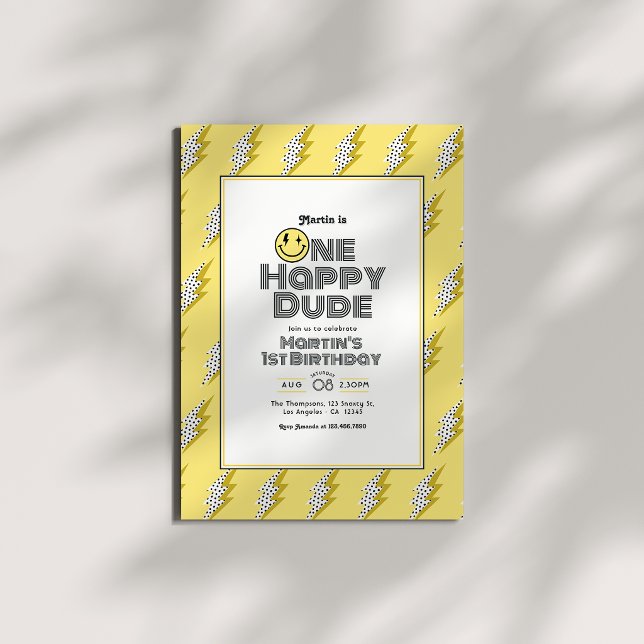 One Happy Dude Retro 1st Birthday Party Invitation (One Happy Dude Retro 1st Birthday Party Invitation)