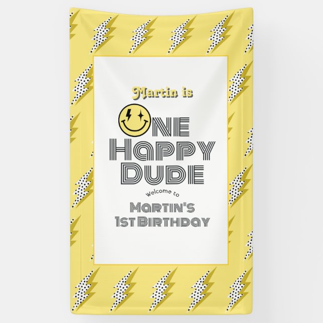"One Happy Dude" Retro 1st Birthday Party Welcome Banner (Vertical)