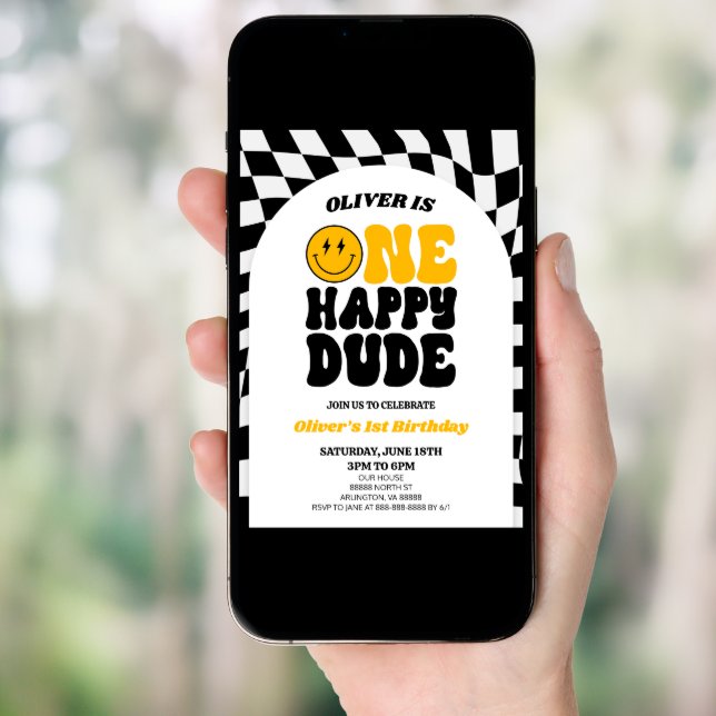 One Happy Dude Retro Arch First 1st Birthday Party Invitation (Front Digital)