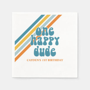 One Happy Dude Retro Boy birthday Paper Plates Napkins