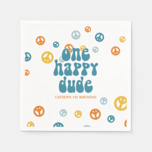 One Happy Dude Retro Boy birthday Paper Plates Napkins