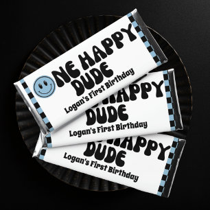One Happy Dude Retro Face 1st Birthday Thank you Hershey Bar Favors