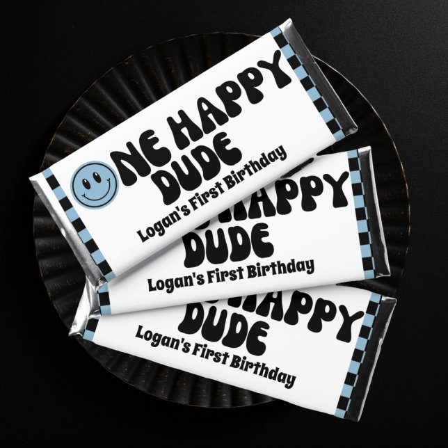 One Happy Dude Retro Face 1st Birthday Thank you  Hershey Bar Favors (Creator Uploaded)