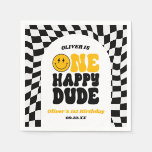 One Happy Dude Retro First 1st Birthday Party Napkins