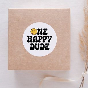 One Happy Dude Retro Happy Face 1st Birthday Classic Round Sticker