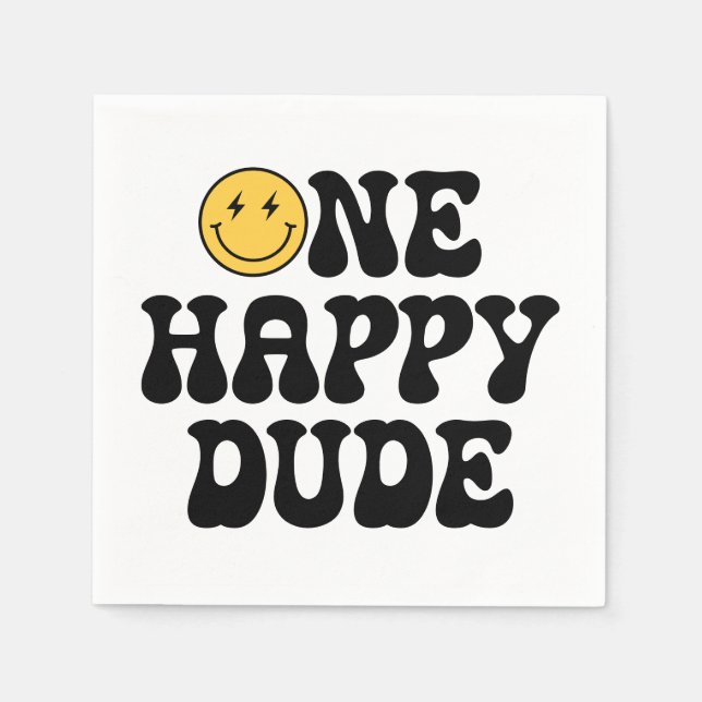 One Happy Dude Retro Happy Face 1st Birthday Napkins (Front)