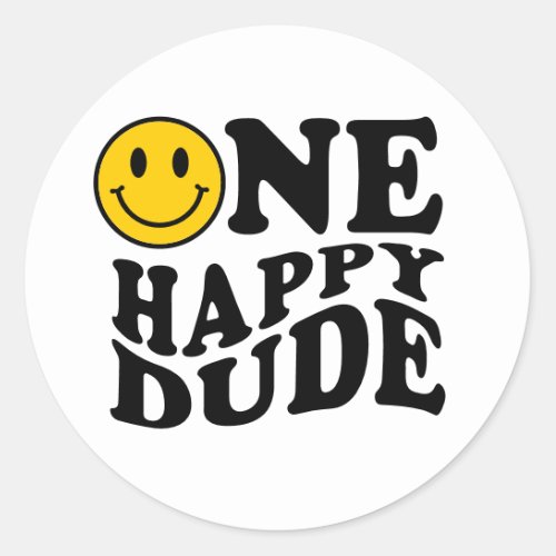 One Happy Dude  Retro Preppy Smile 1st Birthday  Classic Round Sticker