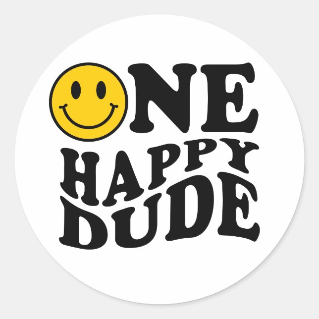 One Happy Dude | Retro Preppy Smile 1st Birthday  Classic Round Sticker (Front)