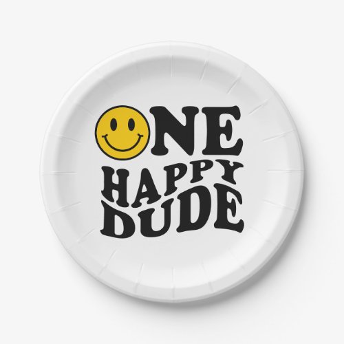 One Happy Dude  Retro Preppy Smile 1st Birthday  Paper Plates