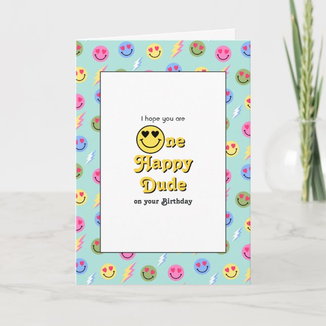 "One Happy Dude" Retro Smile Birthday Card (Front)