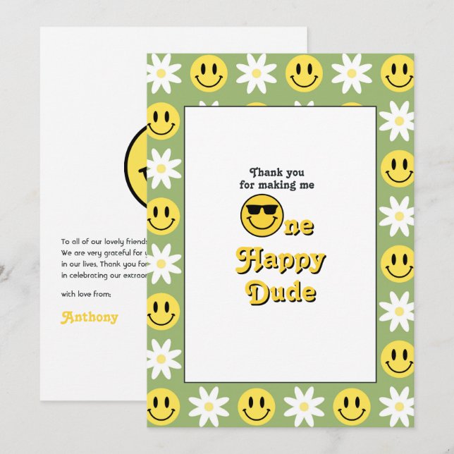 "One Happy Dude" Retro Smile Thank You Card (Front/Back)