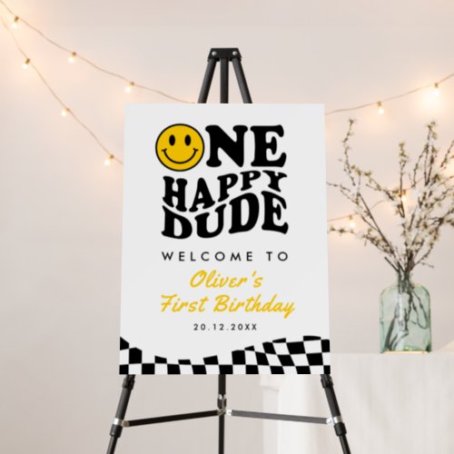 One Happy Dude Smile Boy 1st Birthday Welcome Sign