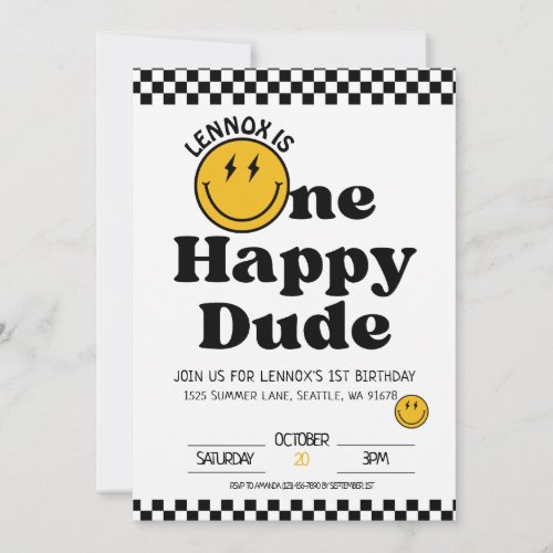 One Happy Dude Smile Face 1st Birthday Invitation